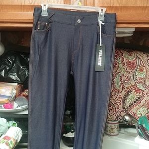 "Shimmery" soft denim-like jeggings. Size L